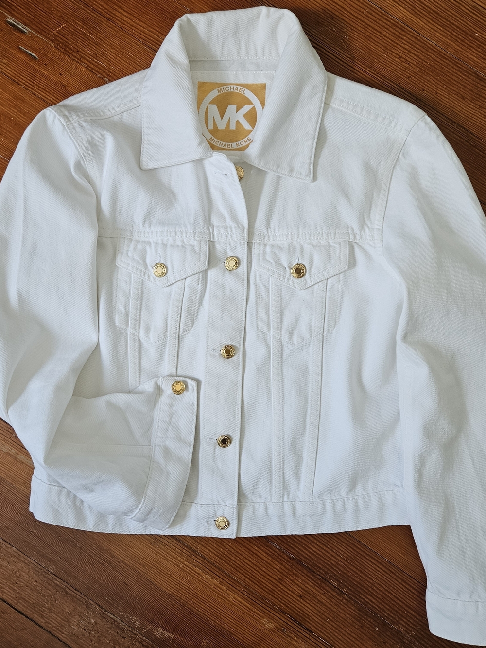 Michael Kors White Denim Jacket with Gold Buttons SZ M